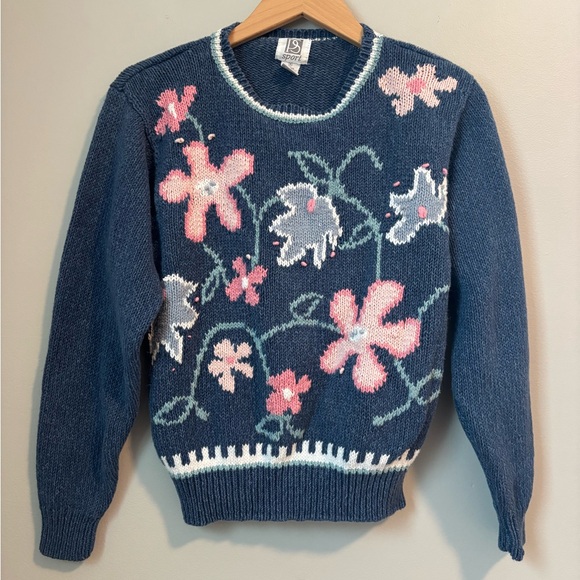 PS Sport Sweaters - PS Sport Blue and Pink Floral Knit Sweater